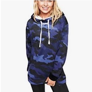 PINK Victoria’s Secret Sherpa Lined Hoodie Blue Camo Sweatshirt